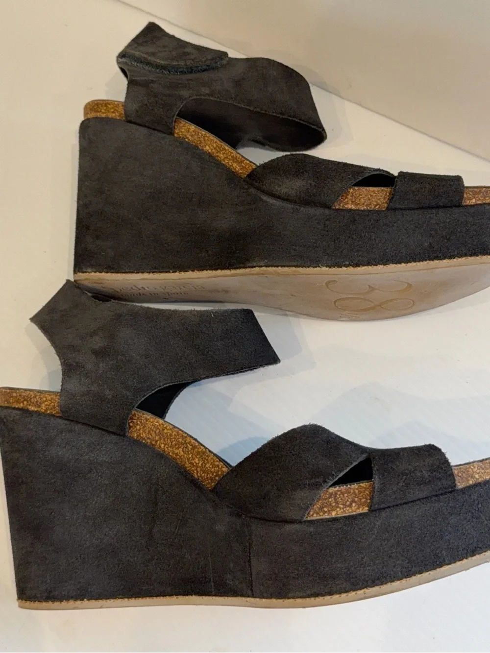 PEDRO GARCIA SZ 38 Black Suede Wedge Platform Sandals - Women's velcro strap